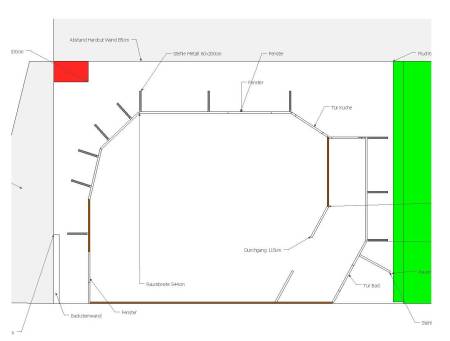 Grundriss eines Setbaus aus Wänden und Stützen